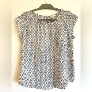 Joie silk tee, navy and white print, size S